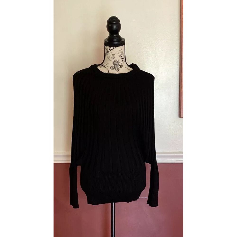 Madison Lilly Sweater Women Small Long Sleeve Black Ribbed Knit Dolman Sleeves